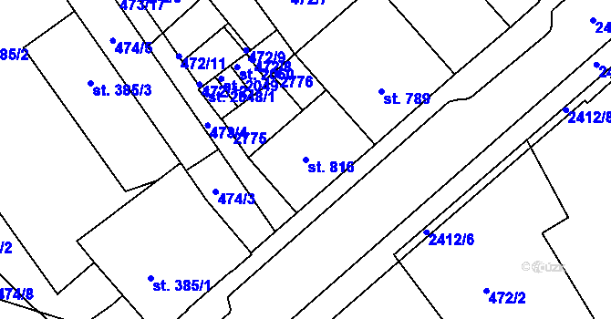 Parcela st. 816 v KÚ Tišnov, Katastrální mapa