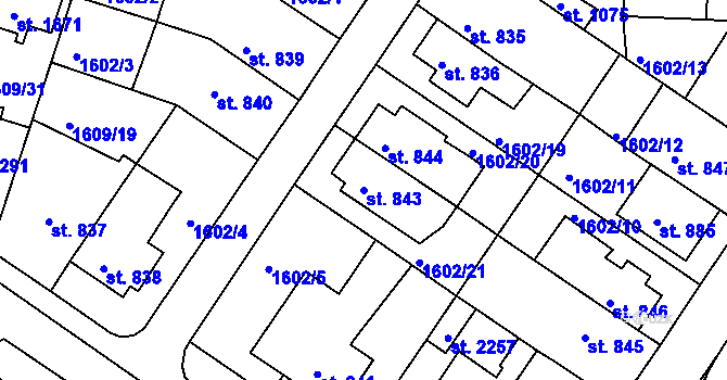 Parcela st. 843 v KÚ Tišnov, Katastrální mapa