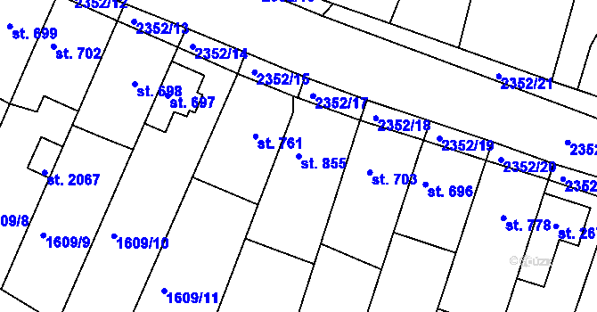 Parcela st. 855 v KÚ Tišnov, Katastrální mapa