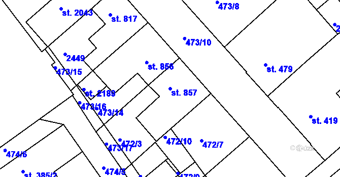 Parcela st. 857 v KÚ Tišnov, Katastrální mapa