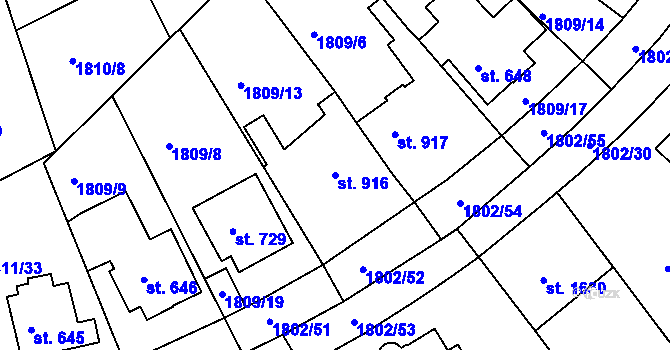 Parcela st. 916 v KÚ Tišnov, Katastrální mapa