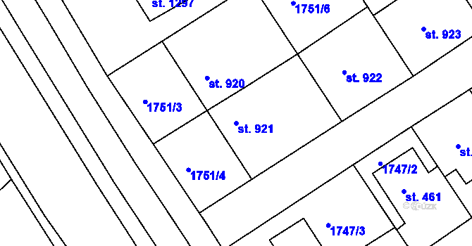 Parcela st. 921 v KÚ Tišnov, Katastrální mapa