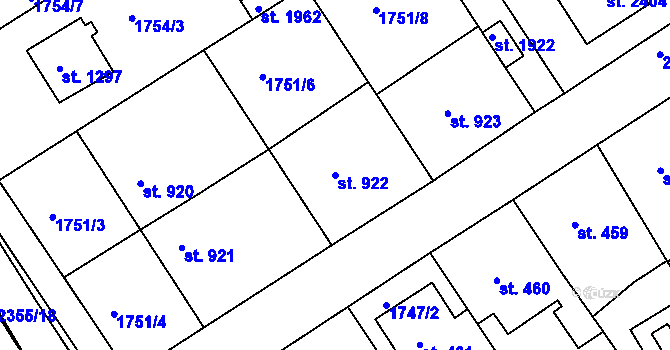 Parcela st. 922 v KÚ Tišnov, Katastrální mapa