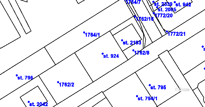 Parcela st. 924 v KÚ Tišnov, Katastrální mapa
