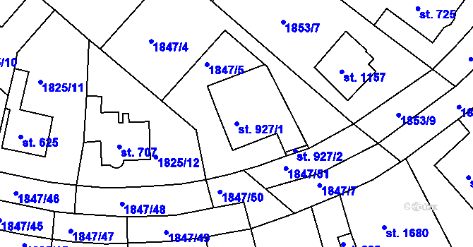 Parcela st. 927/1 v KÚ Tišnov, Katastrální mapa