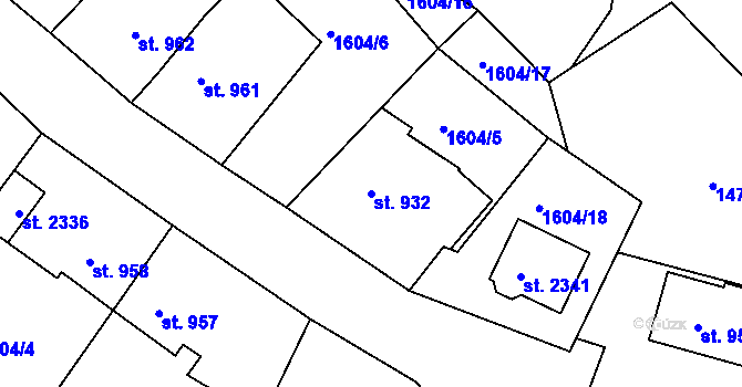 Parcela st. 932 v KÚ Tišnov, Katastrální mapa