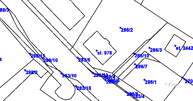 Parcela st. 978 v KÚ Tišnov, Katastrální mapa