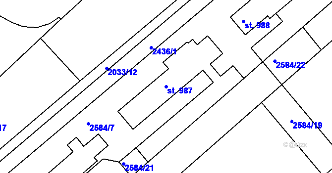 Parcela st. 987 v KÚ Tišnov, Katastrální mapa