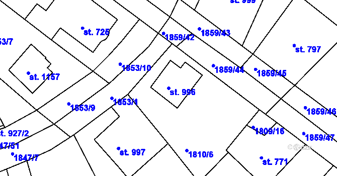 Parcela st. 996 v KÚ Tišnov, Katastrální mapa