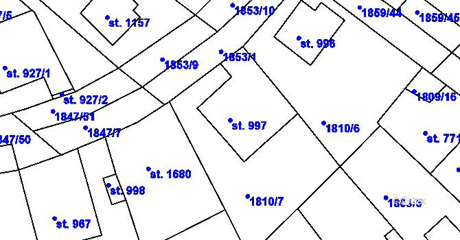 Parcela st. 997 v KÚ Tišnov, Katastrální mapa