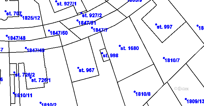 Parcela st. 998 v KÚ Tišnov, Katastrální mapa