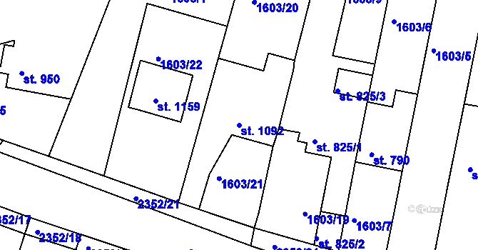 Parcela st. 1092 v KÚ Tišnov, Katastrální mapa