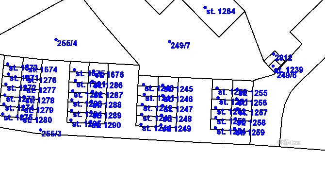 Parcela st. 1245 v KÚ Tišnov, Katastrální mapa