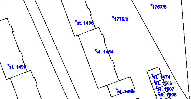 Parcela st. 1464 v KÚ Tišnov, Katastrální mapa