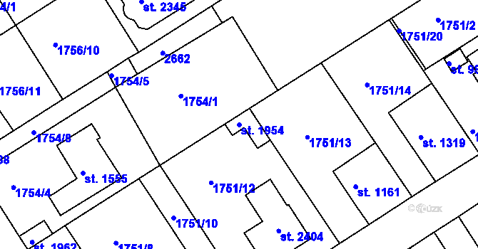 Parcela st. 1954 v KÚ Tišnov, Katastrální mapa