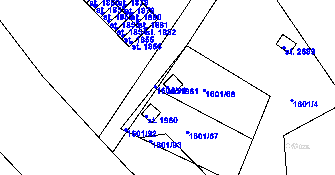 Parcela st. 1961 v KÚ Tišnov, Katastrální mapa