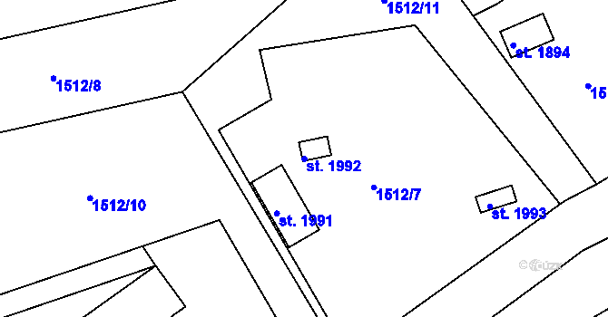 Parcela st. 1992 v KÚ Tišnov, Katastrální mapa