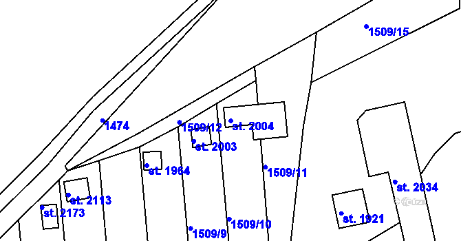 Parcela st. 2004 v KÚ Tišnov, Katastrální mapa