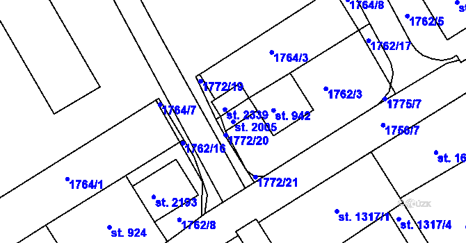 Parcela st. 2005 v KÚ Tišnov, Katastrální mapa