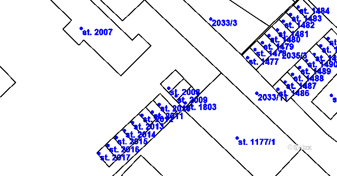Parcela st. 2008 v KÚ Tišnov, Katastrální mapa