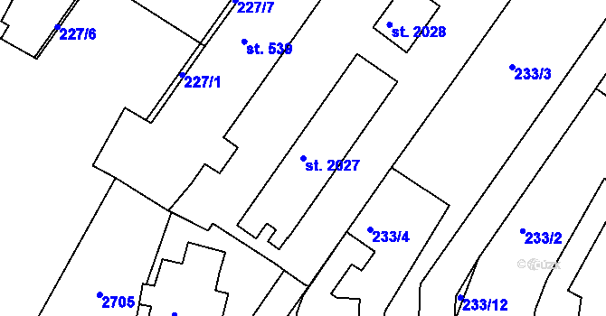 Parcela st. 2027 v KÚ Tišnov, Katastrální mapa