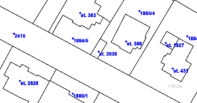 Parcela st. 2038 v KÚ Tišnov, Katastrální mapa