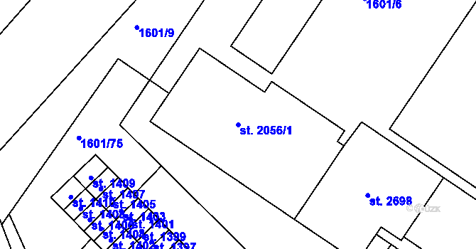 Parcela st. 2056/1 v KÚ Tišnov, Katastrální mapa