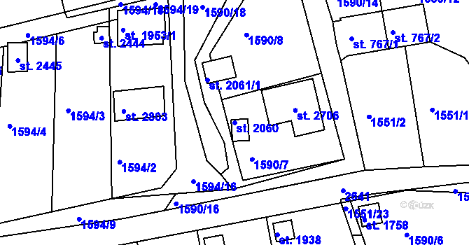 Parcela st. 2060 v KÚ Tišnov, Katastrální mapa
