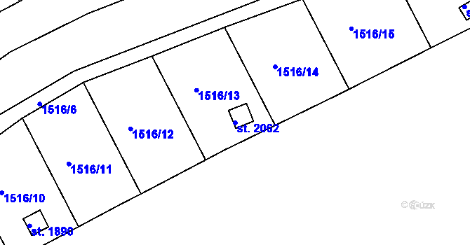Parcela st. 2062 v KÚ Tišnov, Katastrální mapa