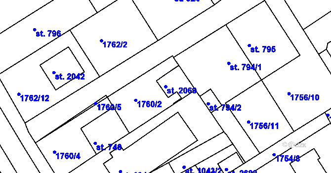 Parcela st. 2069 v KÚ Tišnov, Katastrální mapa