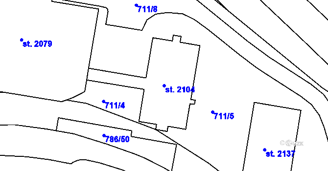 Parcela st. 2104 v KÚ Tišnov, Katastrální mapa