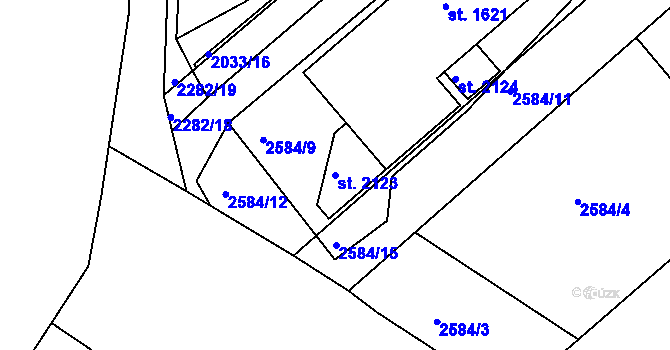 Parcela st. 2123 v KÚ Tišnov, Katastrální mapa