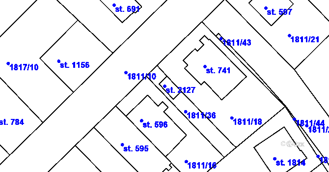 Parcela st. 2127 v KÚ Tišnov, Katastrální mapa