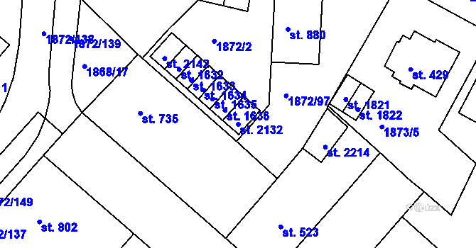 Parcela st. 2132 v KÚ Tišnov, Katastrální mapa