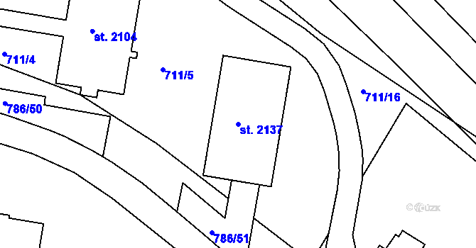 Parcela st. 2137 v KÚ Tišnov, Katastrální mapa