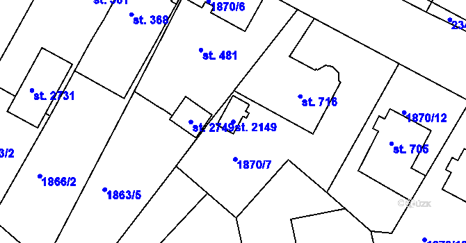Parcela st. 2149 v KÚ Tišnov, Katastrální mapa