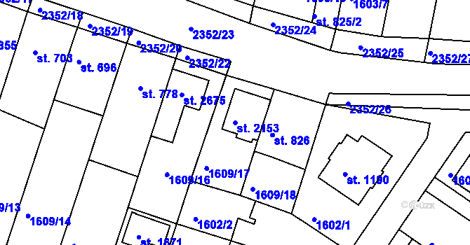 Parcela st. 2153 v KÚ Tišnov, Katastrální mapa