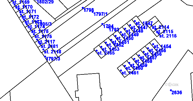Parcela st. 2165 v KÚ Tišnov, Katastrální mapa