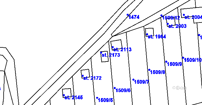 Parcela st. 2173 v KÚ Tišnov, Katastrální mapa