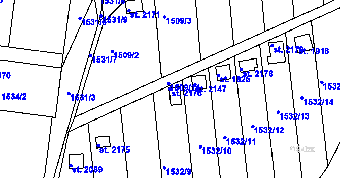 Parcela st. 2176 v KÚ Tišnov, Katastrální mapa