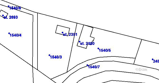 Parcela st. 2180 v KÚ Tišnov, Katastrální mapa
