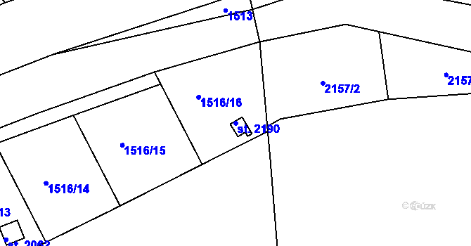 Parcela st. 2190 v KÚ Tišnov, Katastrální mapa