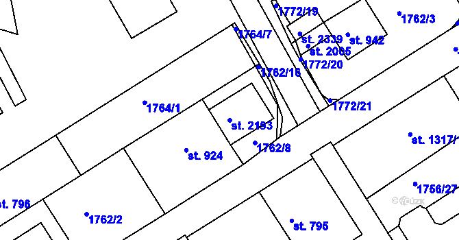 Parcela st. 2193 v KÚ Tišnov, Katastrální mapa