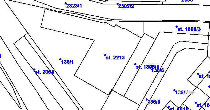 Parcela st. 2213 v KÚ Tišnov, Katastrální mapa