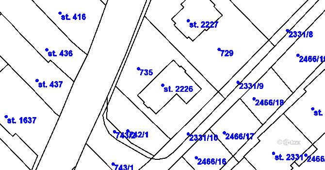Parcela st. 2226 v KÚ Tišnov, Katastrální mapa