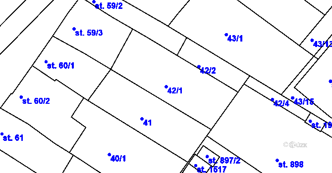 Parcela st. 42/1 v KÚ Tišnov, Katastrální mapa