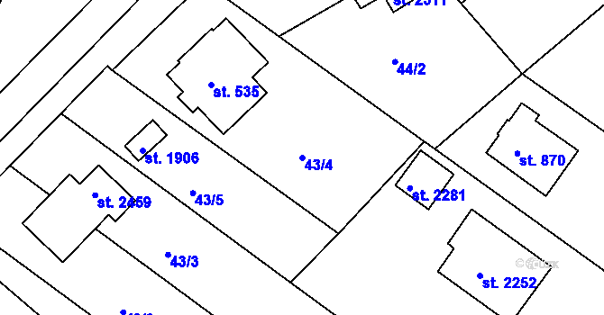 Parcela st. 43/4 v KÚ Tišnov, Katastrální mapa
