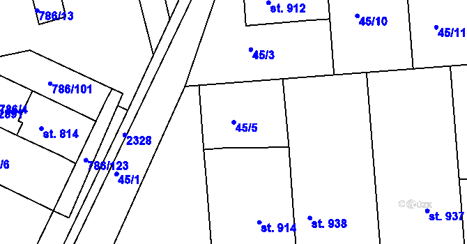 Parcela st. 45/5 v KÚ Tišnov, Katastrální mapa