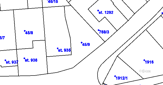 Parcela st. 45/9 v KÚ Tišnov, Katastrální mapa