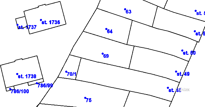 Parcela st. 69 v KÚ Tišnov, Katastrální mapa